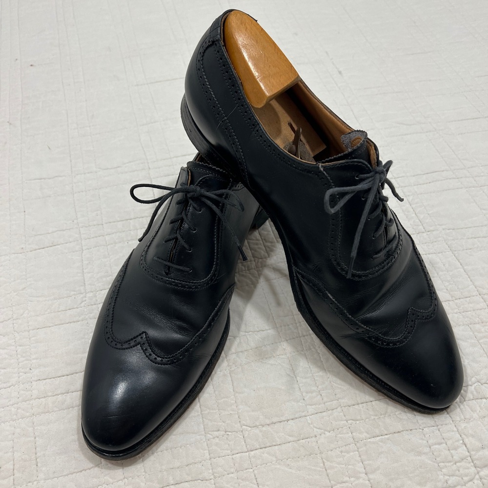 Brooks Brothers Peal & Co Mens Black Leather Wingtip Oxford Shoes 12 D England